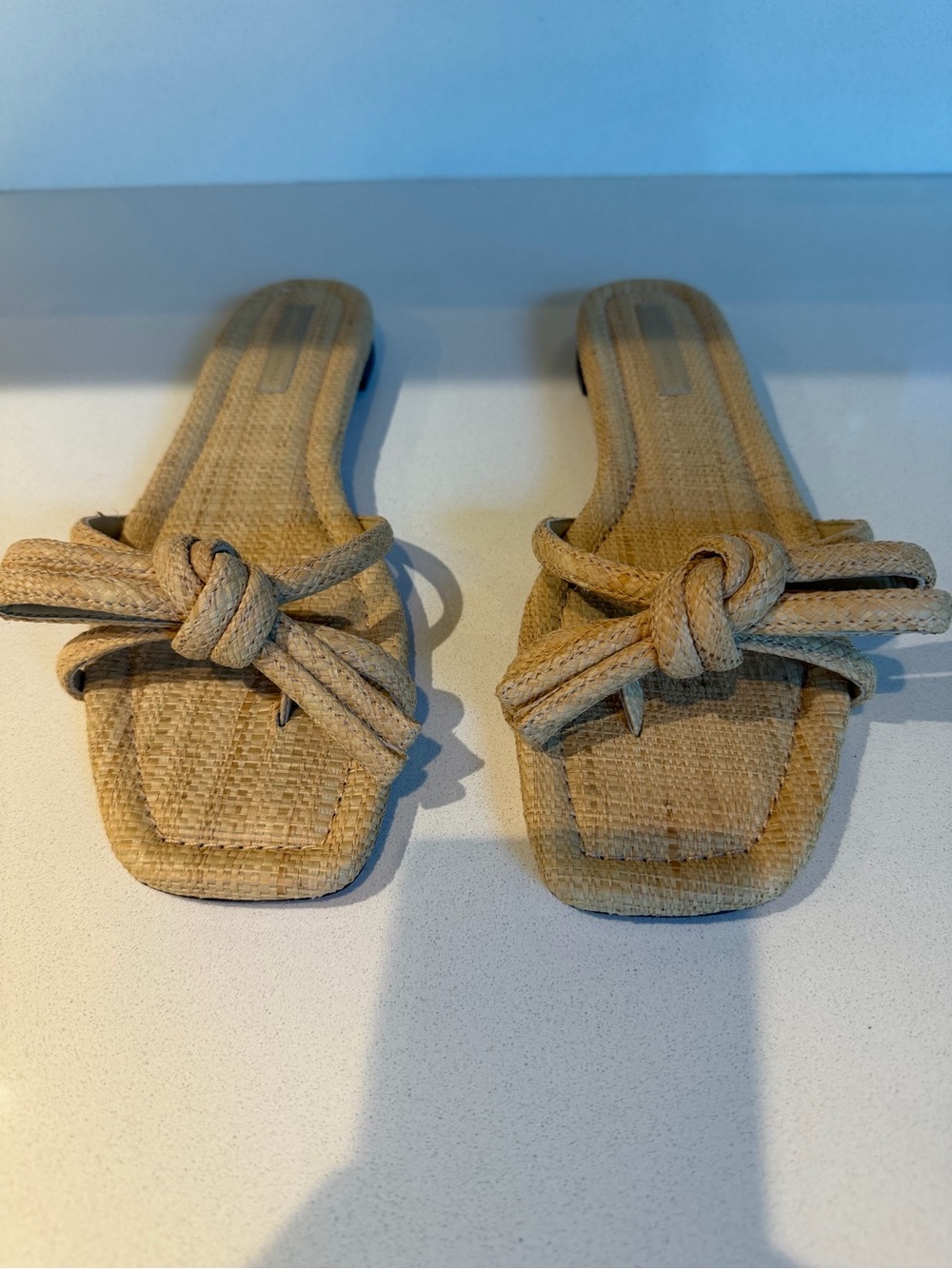 Loeffler Randall Knotted Raffia Slide Sandals in Beige
